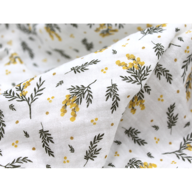 Double gaze de coton BIO motif exclusif Mimoza mimosa