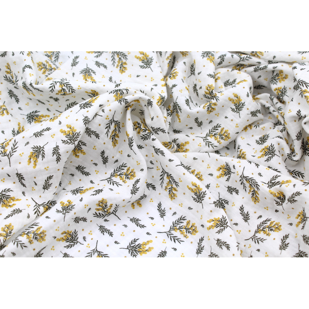 Double gaze de coton BIO motif exclusif Mimoza mimosa