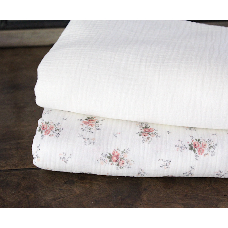 Double gaze de coton BIO unie blanc cassé Tissus issus de l'agriculture biologique  - 4