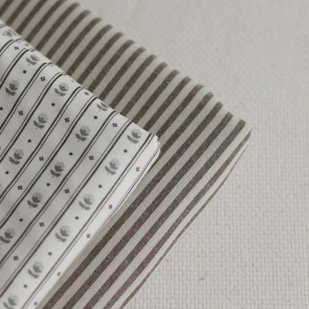 Coton tissé rayures écru et café
