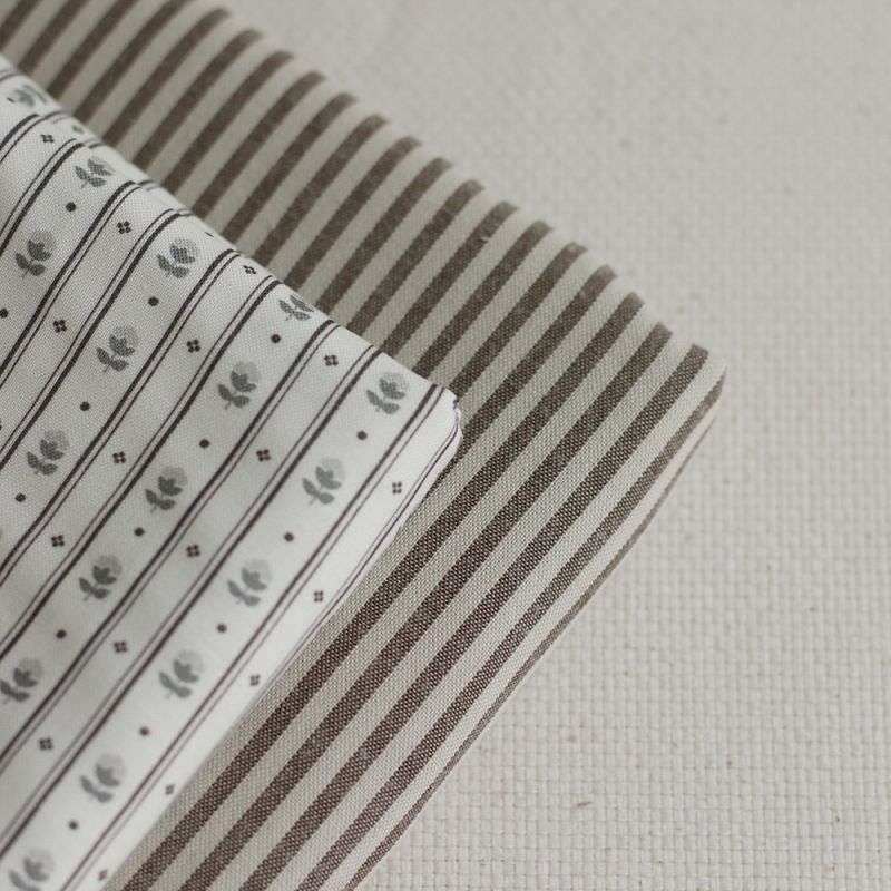 Coton tissé rayures écru et café