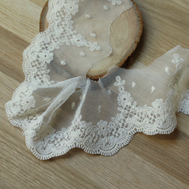 Galon tulle souple broderie anglaise brodé 70mm x 1m