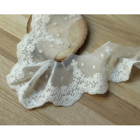 Galon tulle souple broderie anglaise brodé 70mm x 1m Galon tulle souple broderie anglaise brodé 70mm x 1m