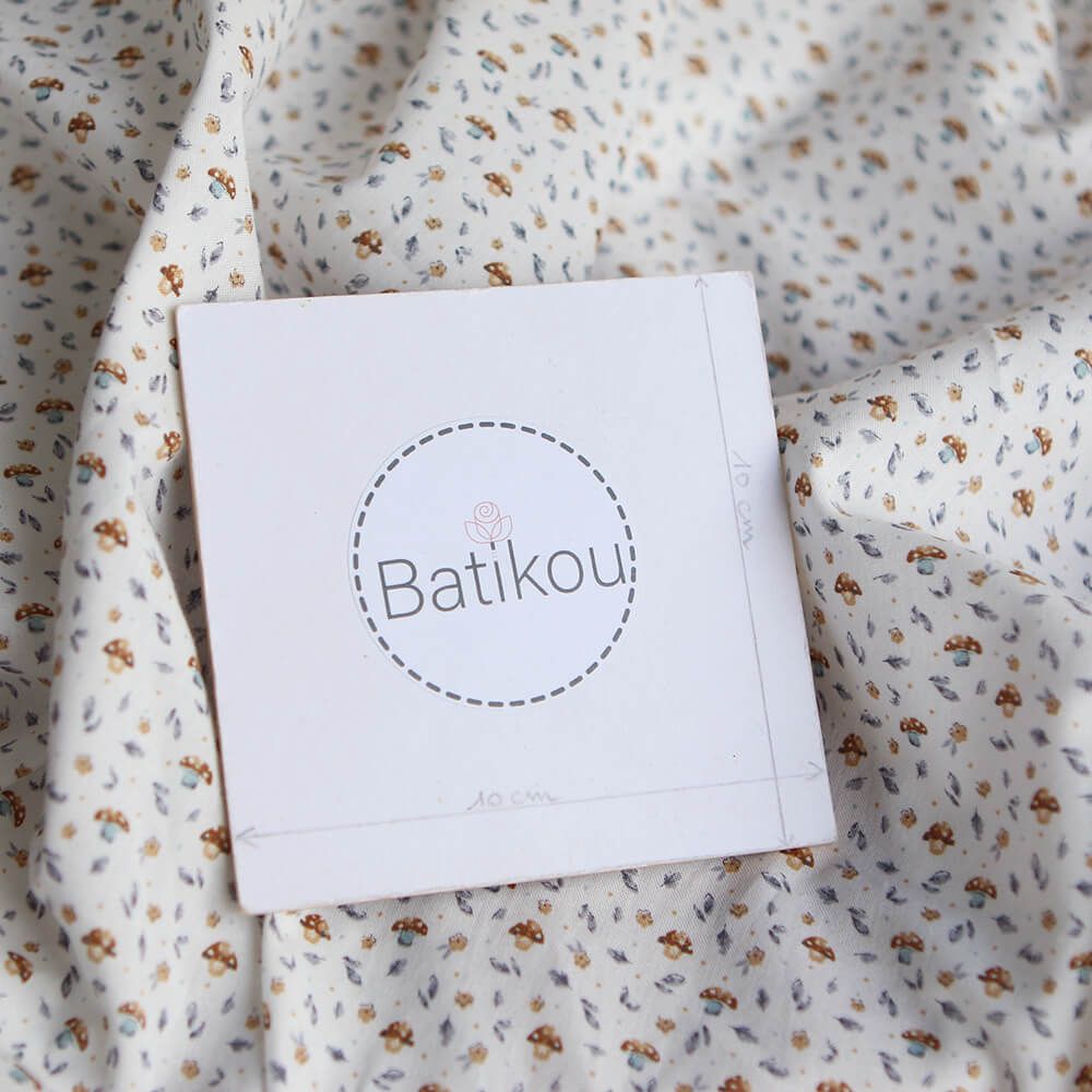 Amanite - Popeline de coton BIO imprimé champignon bleu gris et marron