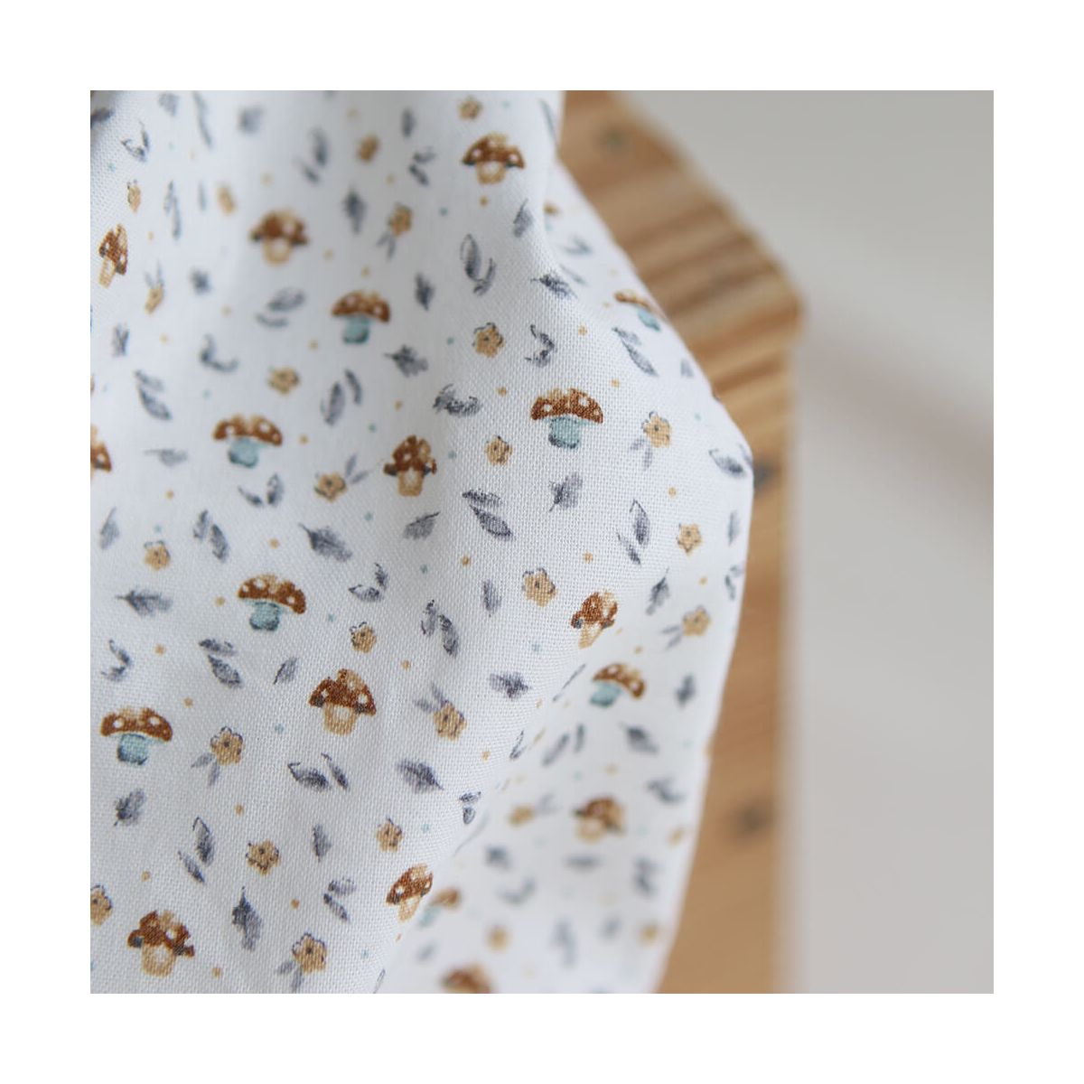 Amanite - Popeline de coton BIO imprimé champignon bleu gris et marron