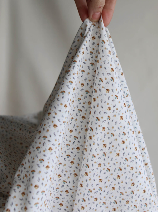 Amanite - Popeline de coton BIO imprimé champignon bleu gris et marron