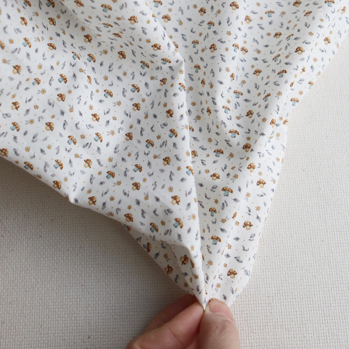 Amanite - Popeline de coton BIO imprimé champignon bleu gris et marron