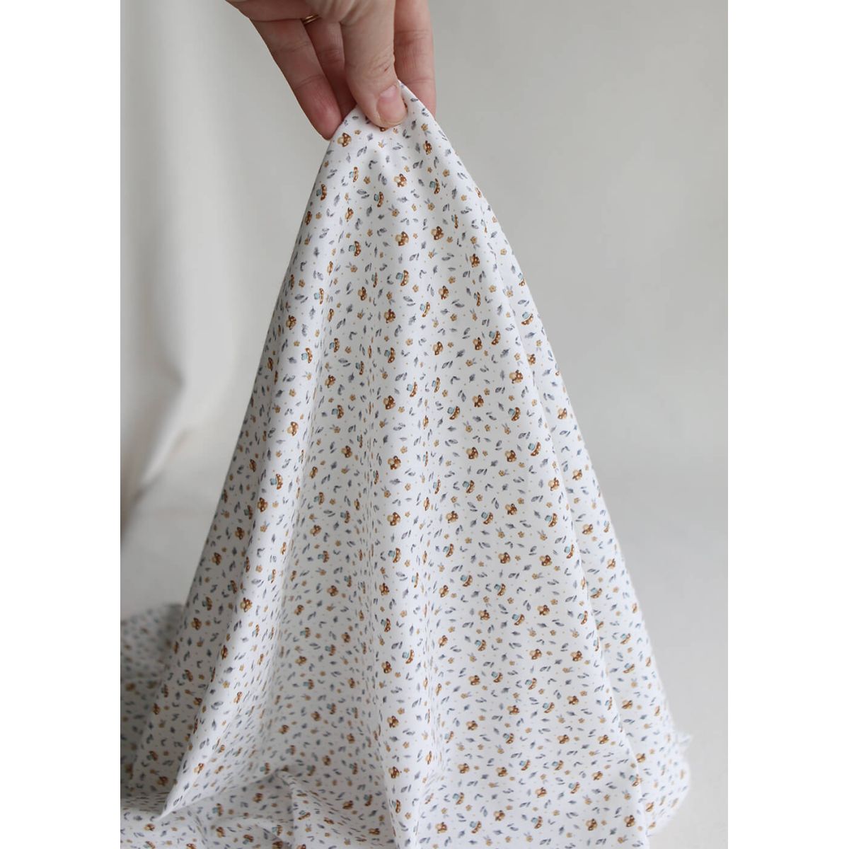 Amanite - Popeline de coton BIO imprimé champignon bleu gris et marron