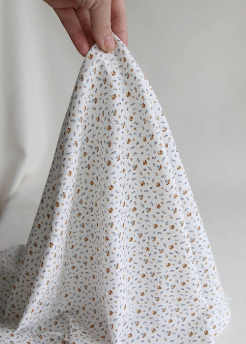 Amanite - Popeline de coton BIO imprimé champignon bleu gris et marron