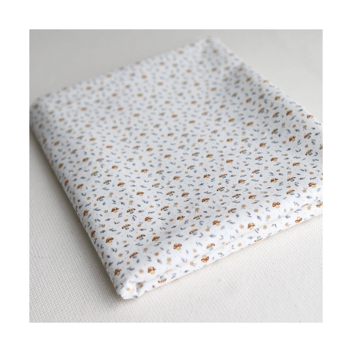 Amanite - Popeline de coton BIO imprimé champignon bleu gris et marron