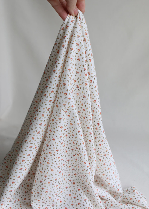 Amanite - Popeline de coton BIO imprimé champignon rouge orangé et vert