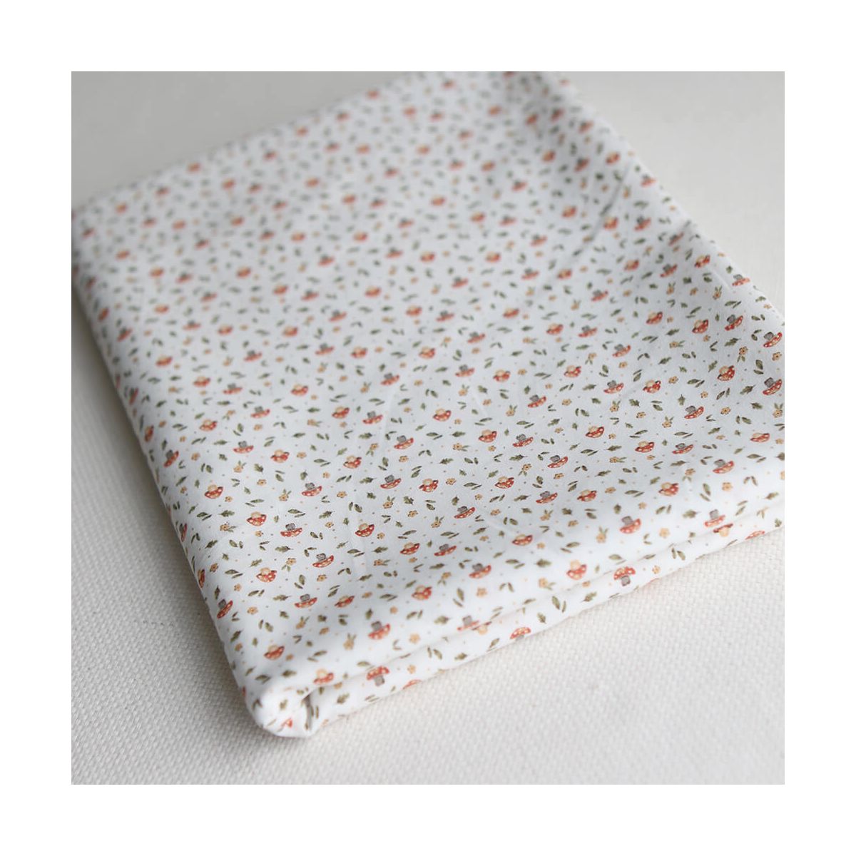 Amanite - Popeline de coton BIO imprimé champignon rouge orangé et vert