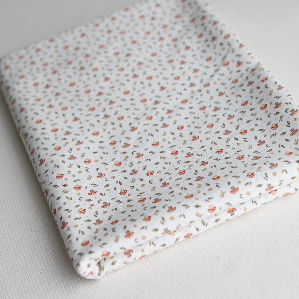 Amanite - Popeline de coton BIO imprimé champignon rouge orangé et vert