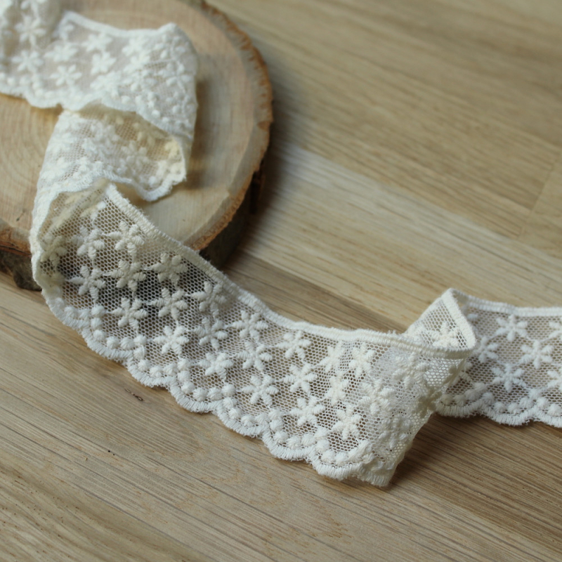 Galon tulle souple broderie coton brodé 30mm x 1m