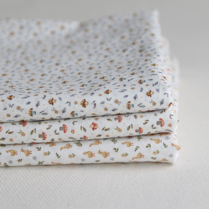 Amanite - Popeline de coton BIO imprimé champignon rouge orangé et vert