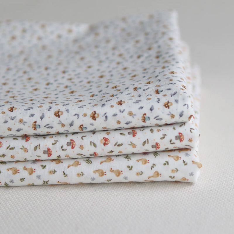 Amanite - Popeline de coton BIO imprimé champignon rouge orangé et vert