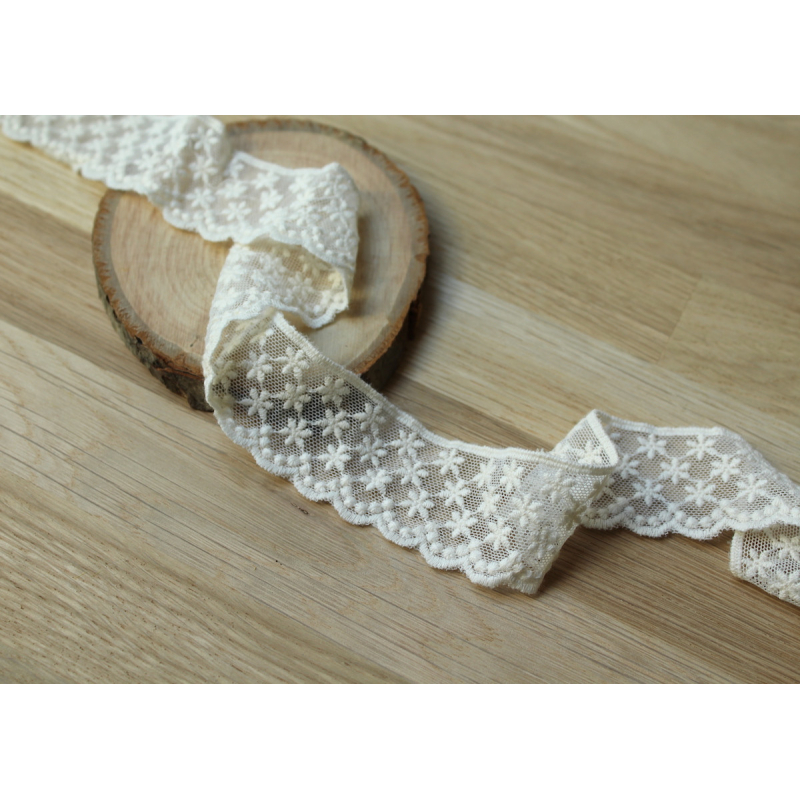 Galon tulle souple broderie coton brodé 30mm x 1m