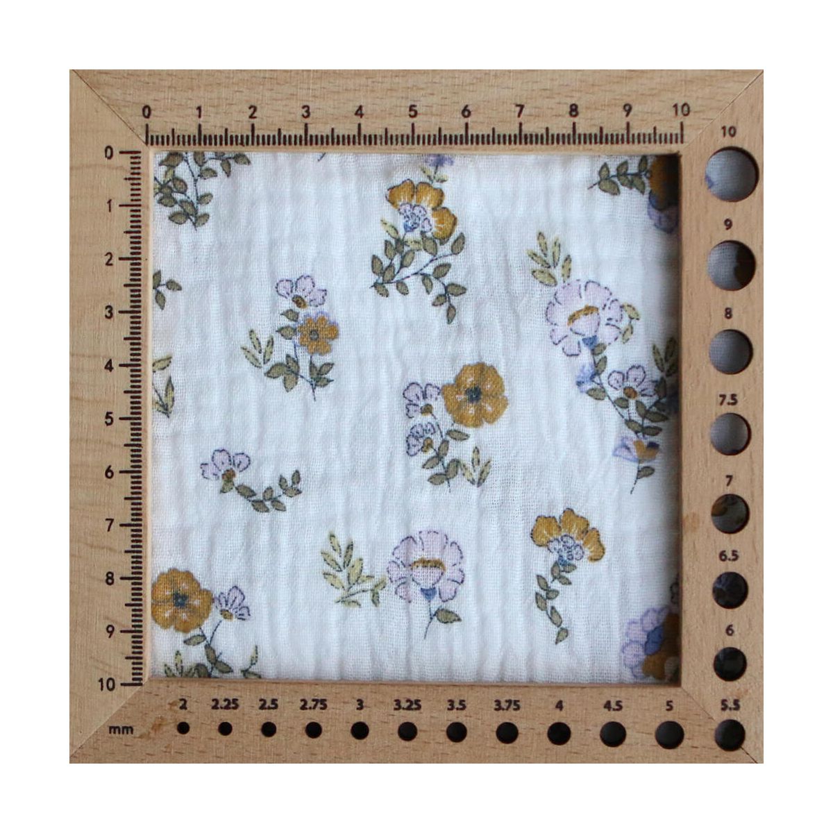 Azélie - Double gaze de coton motif fleuri parme moutarde et vert