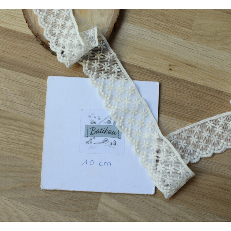 Galon tulle souple broderie coton brodé 30mm x 1m