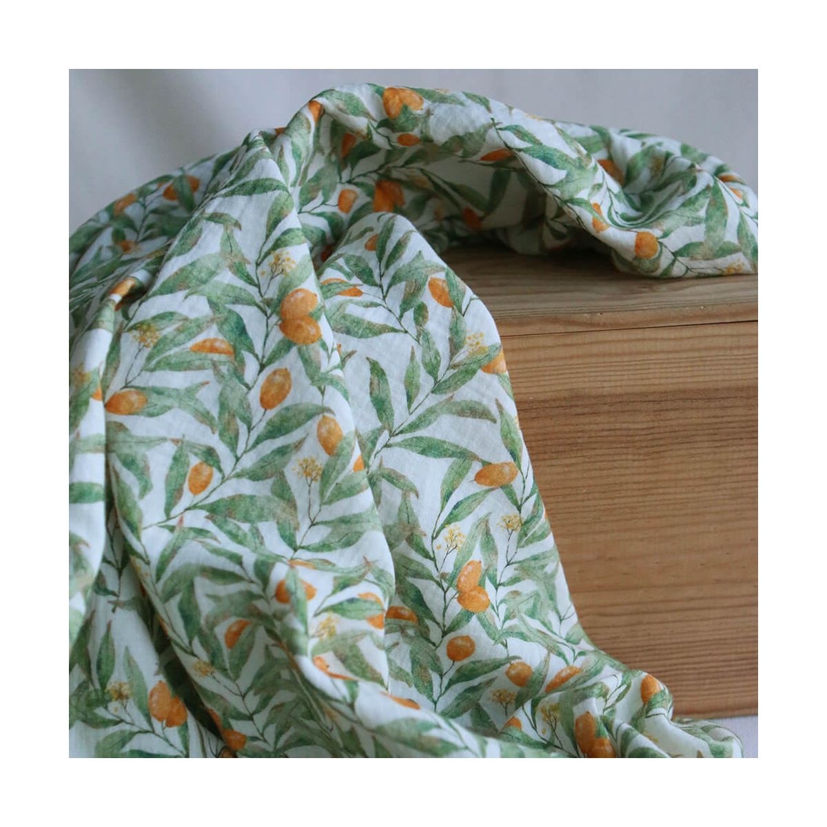 Zestine - Double gaze de coton motif feuillage et agrumes