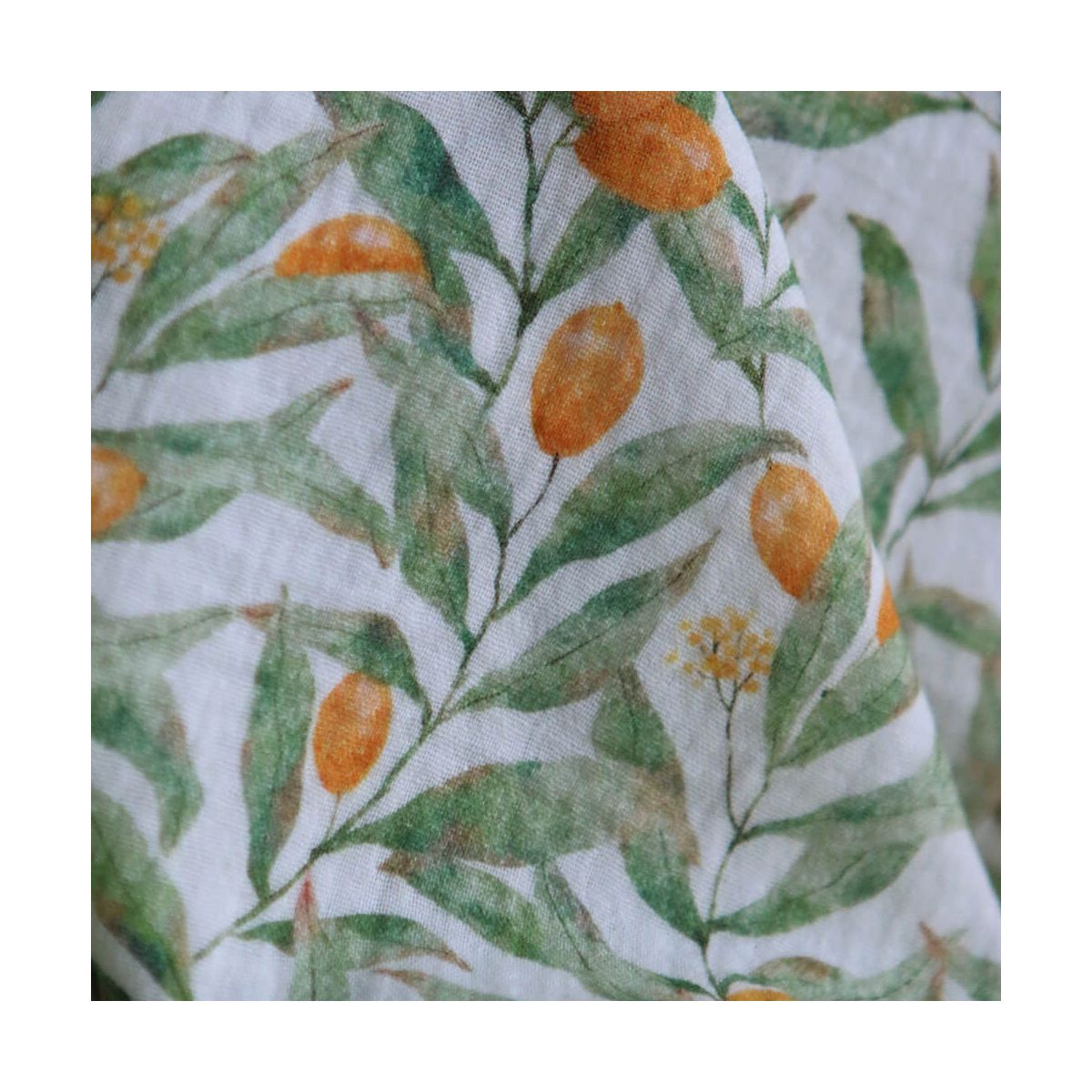 Zestine - Double gaze de coton motif feuillage et agrumes