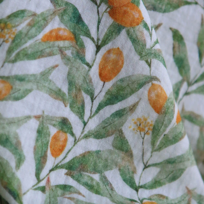 Zestine - Double gaze de coton motif feuillage et agrumes