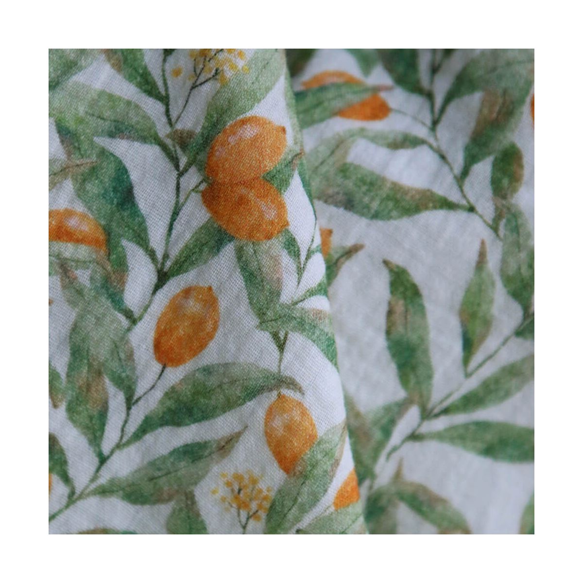 Zestine - Double gaze de coton motif feuillage et agrumes