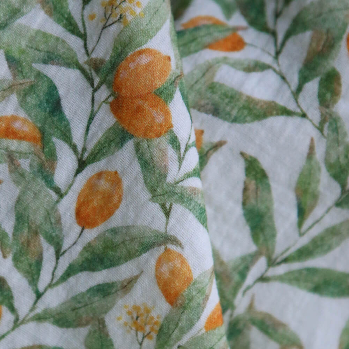Zestine - Double gaze de coton motif feuillage et agrumes