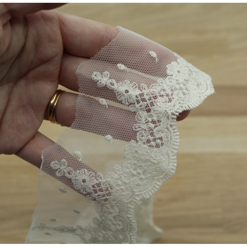 Galon tulle souple broderie anglaise brodé 70mm x 1m