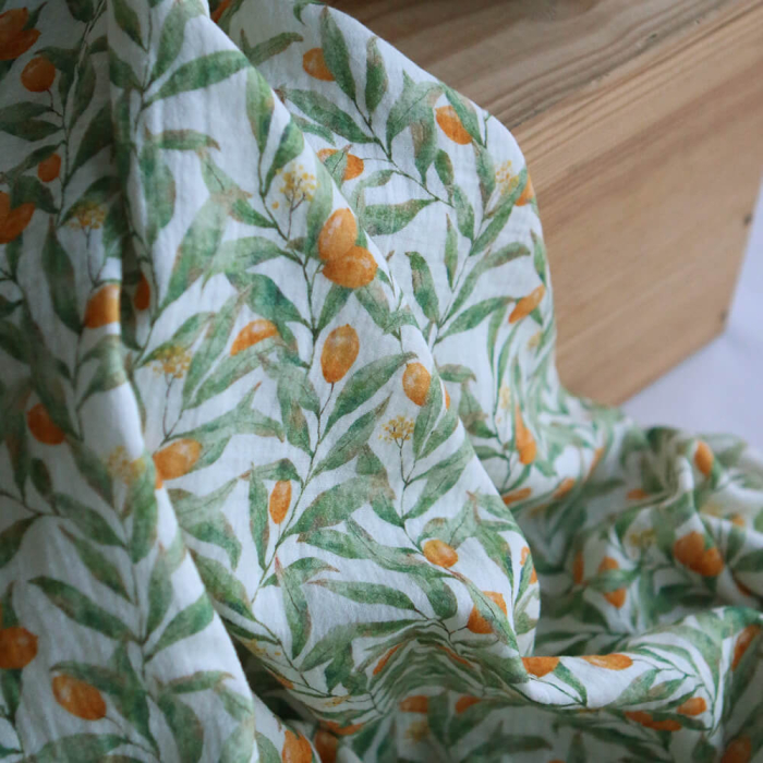 Zestine - Double gaze de coton motif feuillage et agrumes