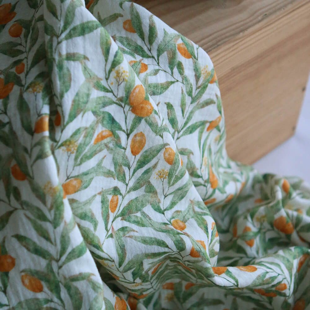 Zestine - Double gaze de coton motif feuillage et agrumes