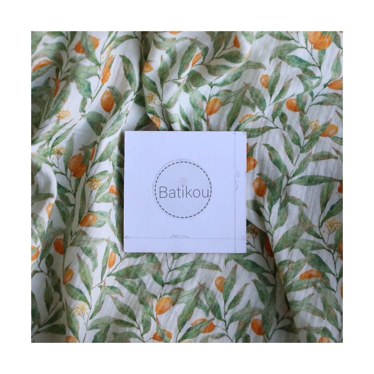 Zestine - Double gaze de coton motif feuillage et agrumes