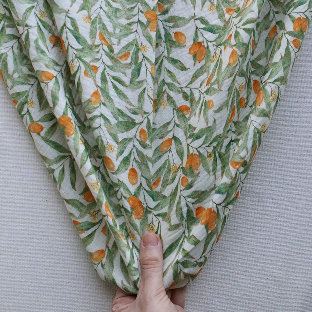 Zestine - Double gaze de coton motif feuillage et agrumes