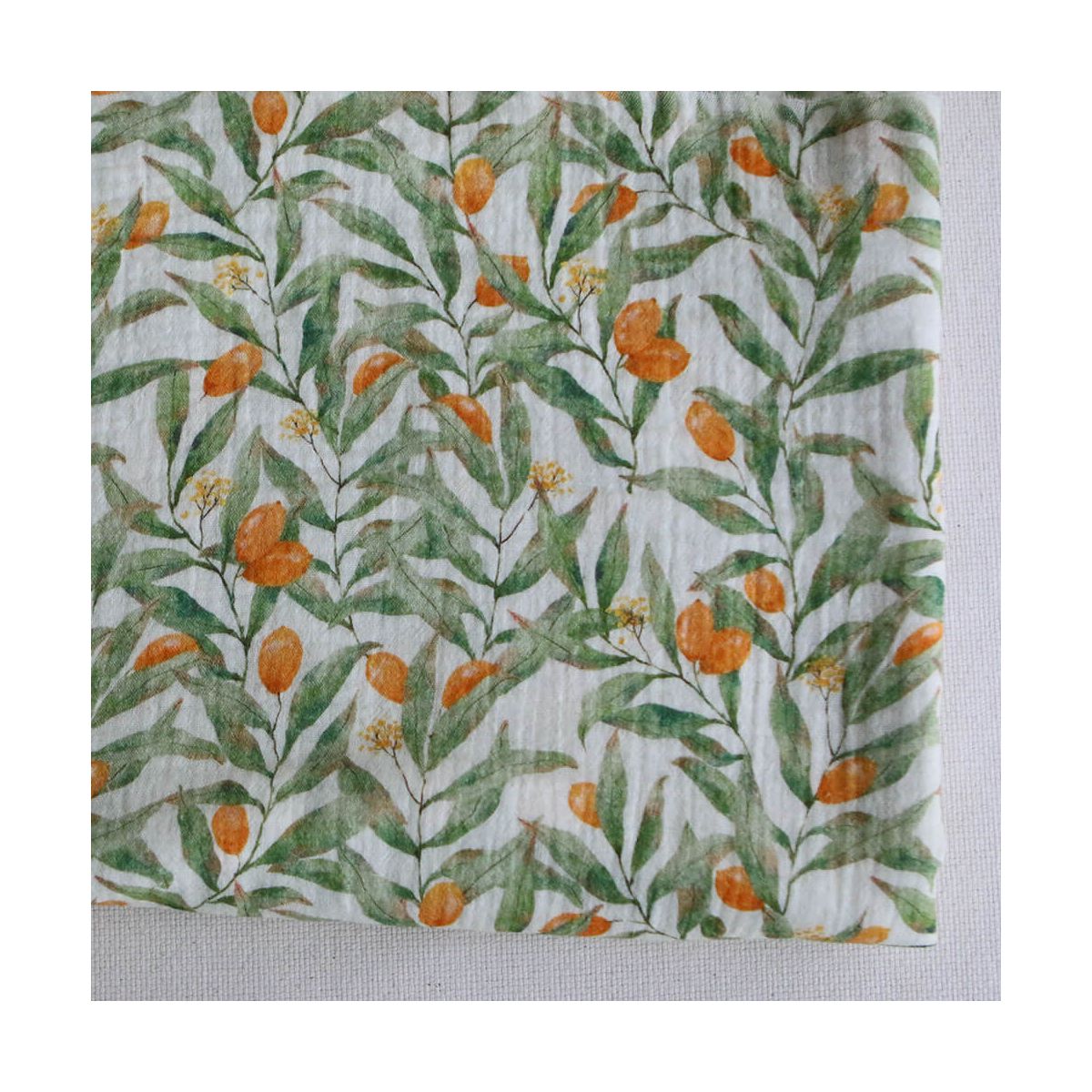 Zestine - Double gaze de coton motif feuillage et agrumes