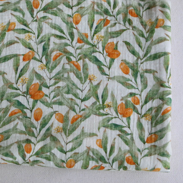 Zestine - Double gaze de coton motif feuillage et agrumes