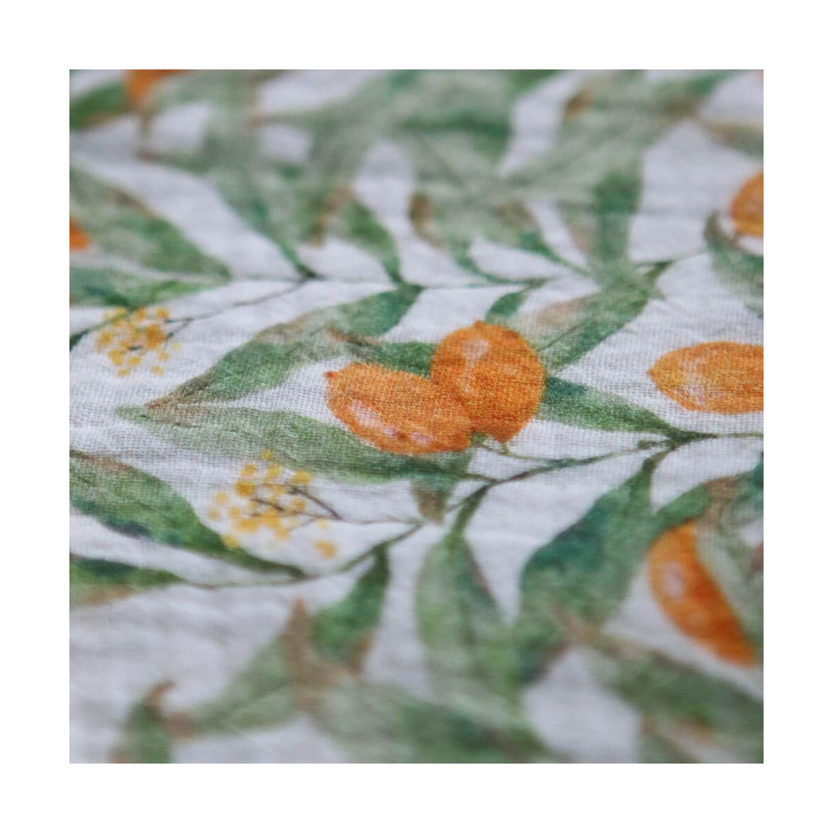Zestine - Double gaze de coton motif feuillage et agrumes