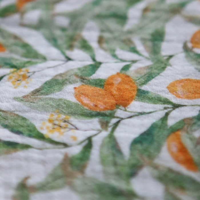 Zestine - Double gaze de coton motif feuillage et agrumes