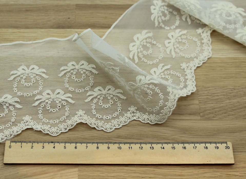 Galon tulle souple broderie coton brodé 130mm x 1m