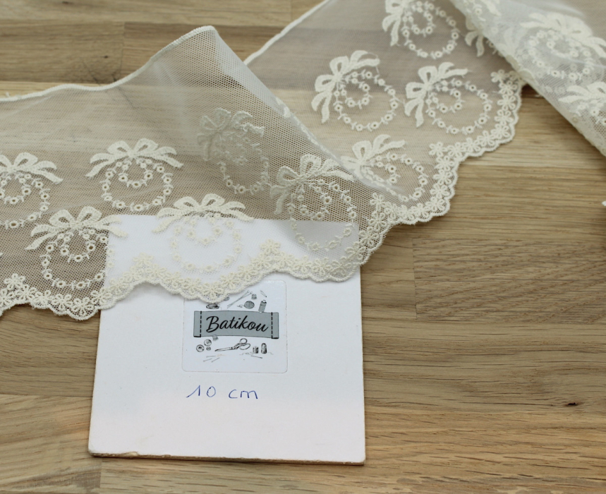 Galon tulle souple broderie coton brodé 130mm x 1m