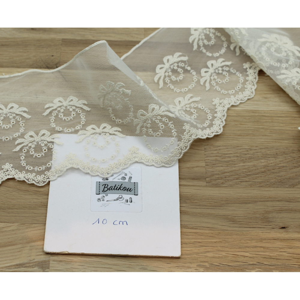 Galon tulle souple broderie coton brodé 130mm x 1m