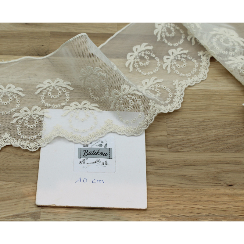 Galon tulle souple broderie coton brodé 130mm x 1m