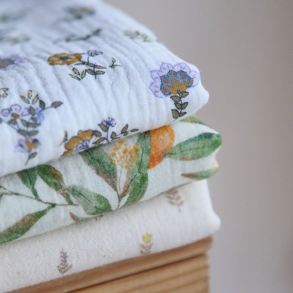 Lyséa - Double gaze de coton motif feuillage et agrumes