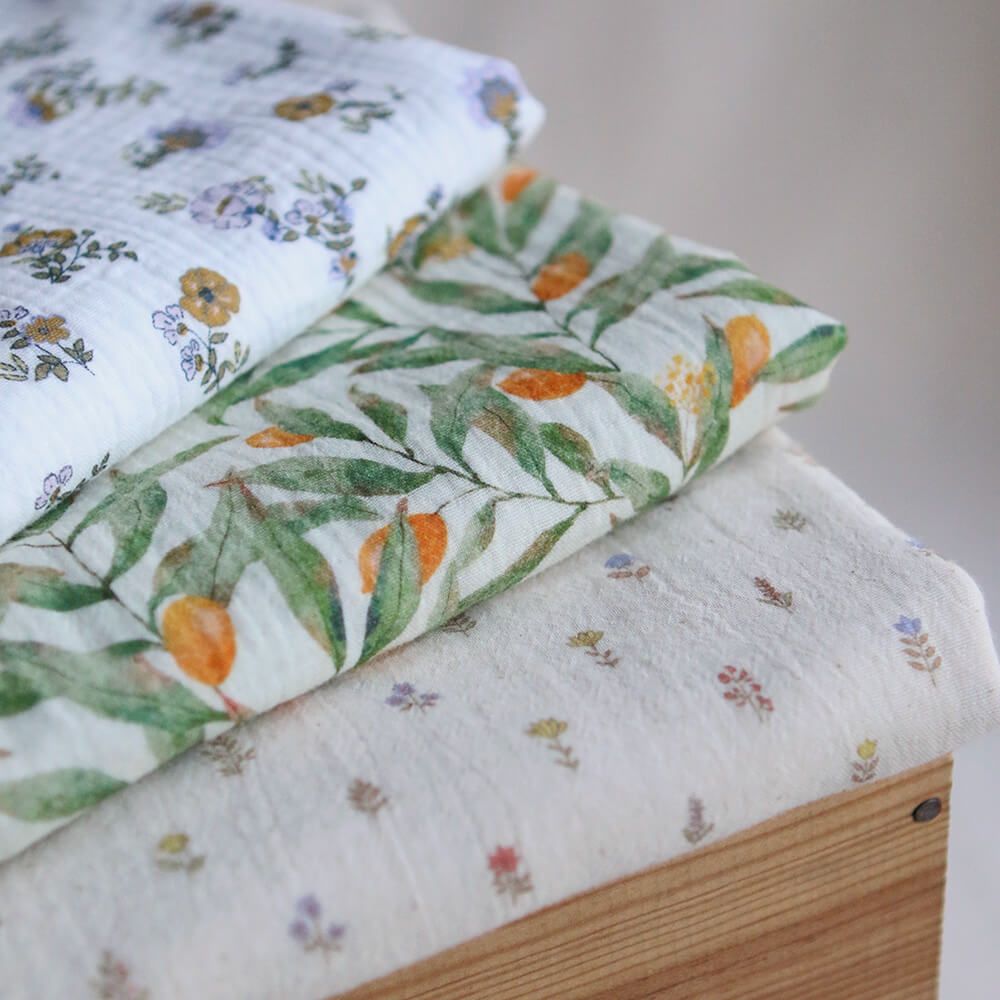 Lyséa - Double gaze de coton motif feuillage et agrumes