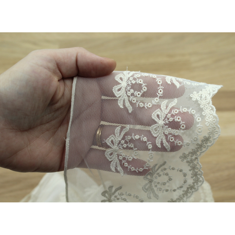 Galon tulle souple broderie coton brodé 130mm x 1m