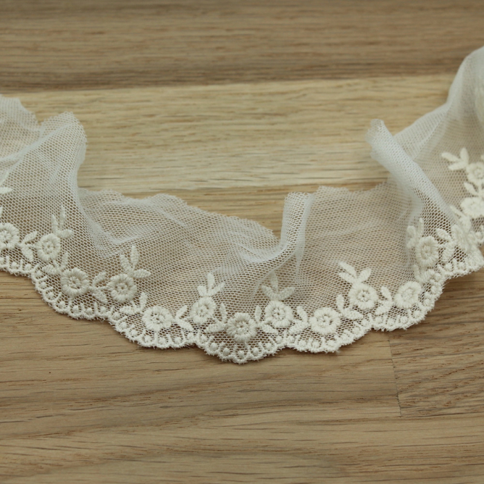 Galon tulle souple broderie coton brodé 50mm x 1m