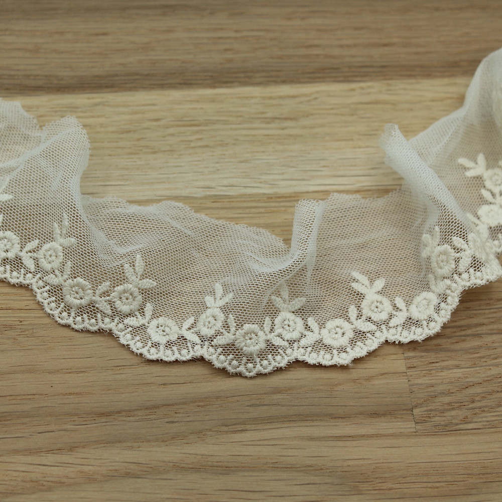 Galon tulle souple broderie coton brodé 50mm x 1m