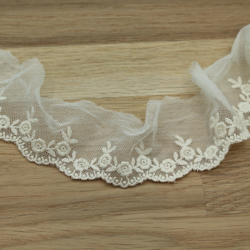 Galon tulle souple broderie coton brodé 50mm x 1m