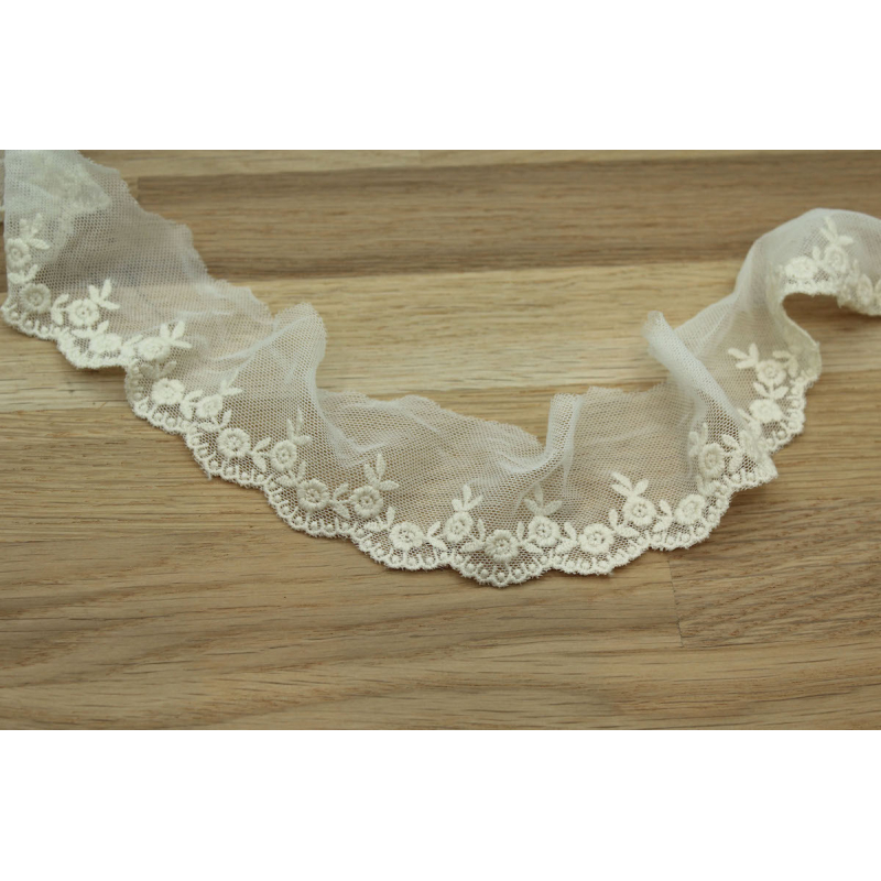 Galon tulle souple broderie coton brodé 50mm x 1m