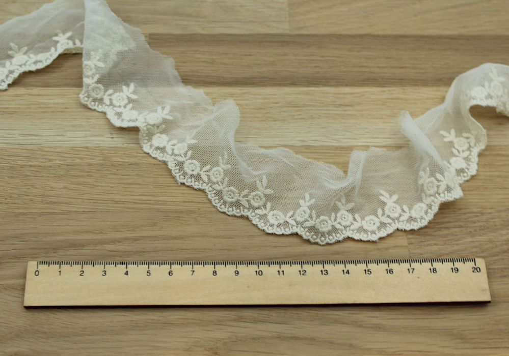Galon tulle souple broderie coton brodé 50mm x 1m