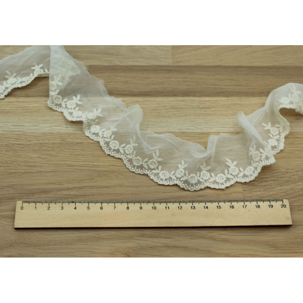 Galon tulle souple broderie coton brodé 50mm x 1m